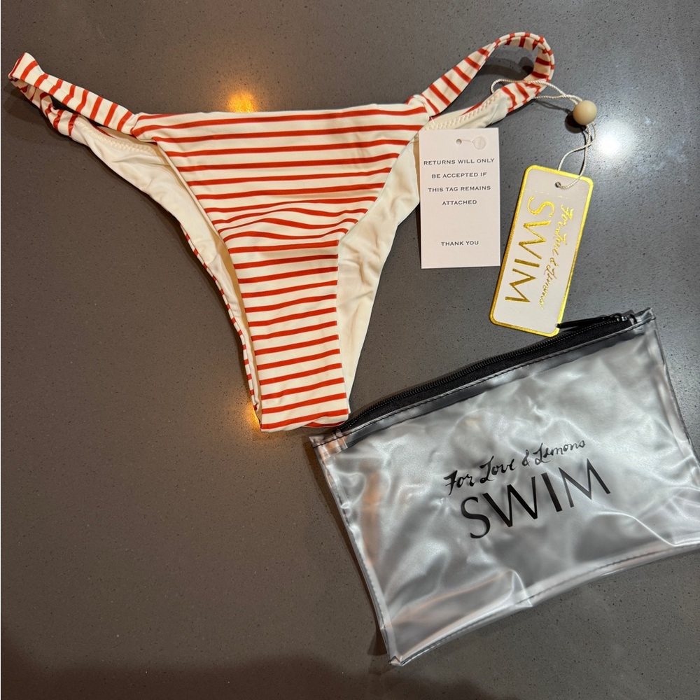 For Love And Lemons Red and White Striped Bikini Bottom